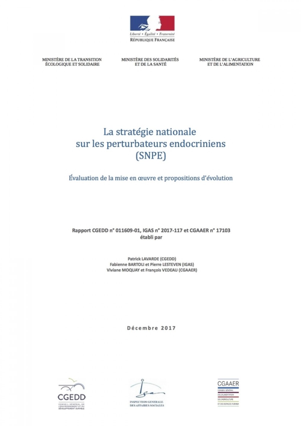 [Publication] La stratégie nationale sur les perturbateurs endocriniens (SNPE) - Evaluation de la mise en oeuvre et propositions d'évolution