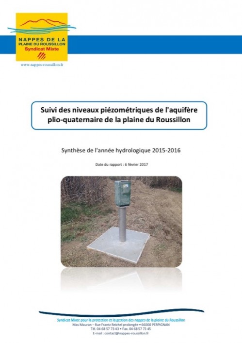 [Publication] Rapport annuel 2015-2016 du suivi piézométrique des nappes de la Plaine du Roussillon