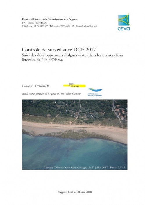 [Publication] Contrôle de surveillance DCE 2017 - Suivi des développements d’algues vertes dans les masses d’eau littorales de l’Île d’Oléron