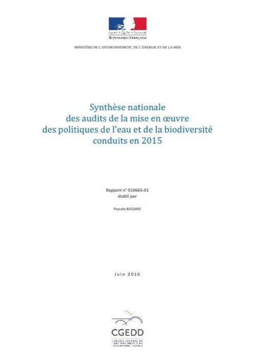 [Publication] Synthèse nationale des audits de la mise en œuvre des politiques de l’eau et de la biodiversité conduits en 2015 - CGEDD