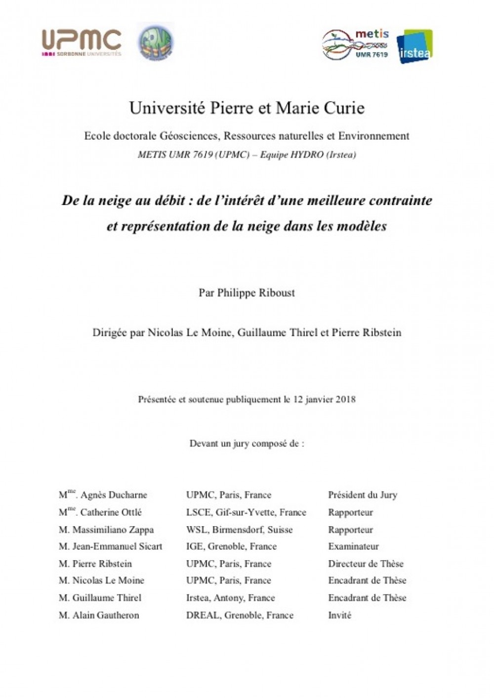 [Publication] Thèse - De la neige au débit : de l'intérêt d'une meilleure contrainte et représentation de la neige dans les modèles