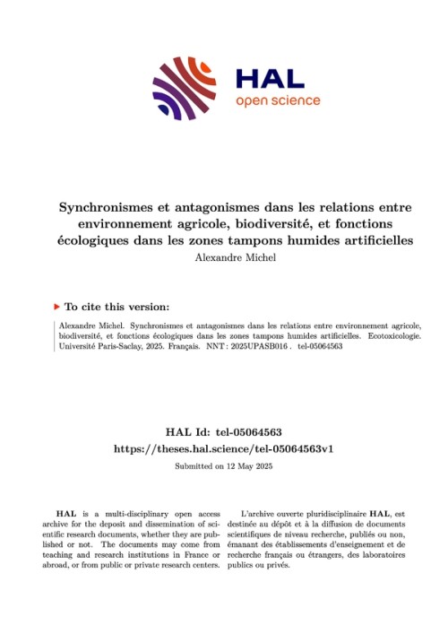 [Publication] Synchronismes et antagonismes dans les relations entre environnement agricole, biodiversité, et fonctions écologiques dans les zones tampons humides artificielles