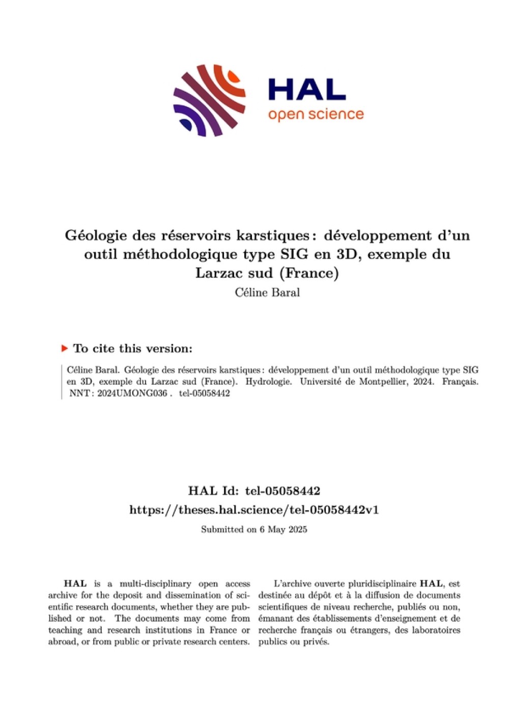 [Publication] Thèse - Géologie des réservoirs karstiques : développement d'un outil méthodologique type SIG en 3D, exemple du Larzac sud (France)